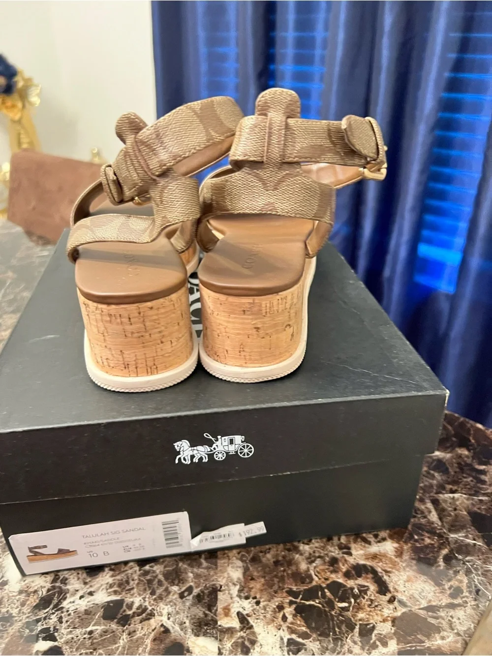 Coach Tan Signature Cork Platform Ankle-Strap Sandal